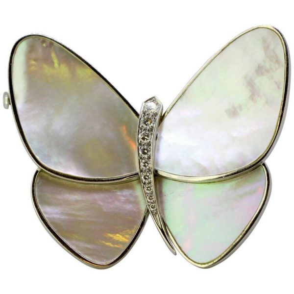 Van Cleef and Arpels 18ct White Gold and Mother of Pearl Butterfly Brooch