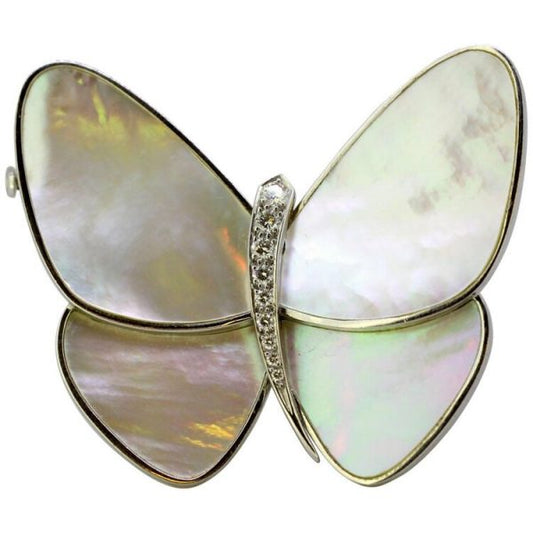 Van Cleef and Arpels 18ct White Gold and Mother of Pearl Butterfly Brooch