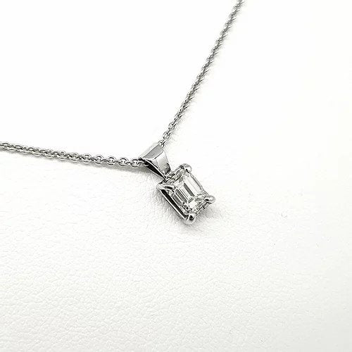 Emerald Cut Diamond Pendant in 18ct White Gold, 0.53 carats