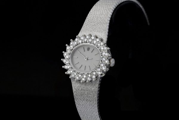 Vintage Rolex 18ct White Gold Manual Watch with Diamond Bezel