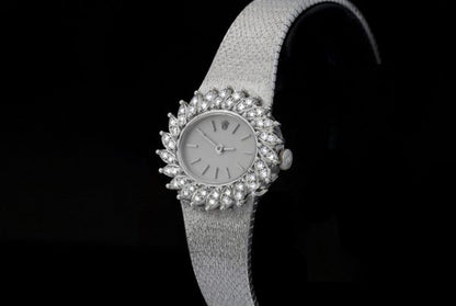Vintage Rolex 18ct White Gold Manual Watch with Diamond Bezel