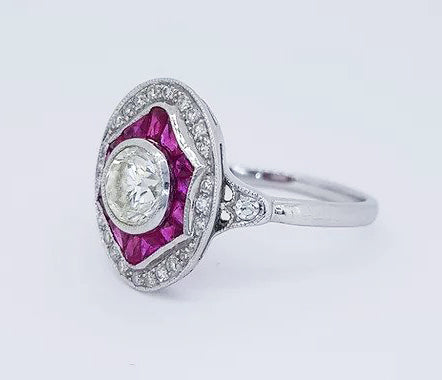 0.89ct Diamond and Ruby Oval Cluster Dress Ring in 18ct white gold