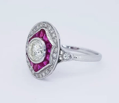 0.89ct Diamond and Ruby Oval Cluster Dress Ring in 18ct white gold