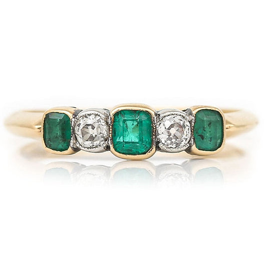 Antique Emerald and Diamond Five Stone Ring