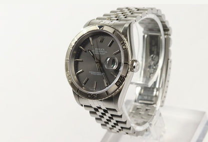 Rolex Datejust Turn-O-Graph Watch, 36mm; rotating bezel, grey dial, date indicator and sapphire crystal, automatic movement, stainless steel, Jubilee bracelet with fold over clasp, With Rolex service card.