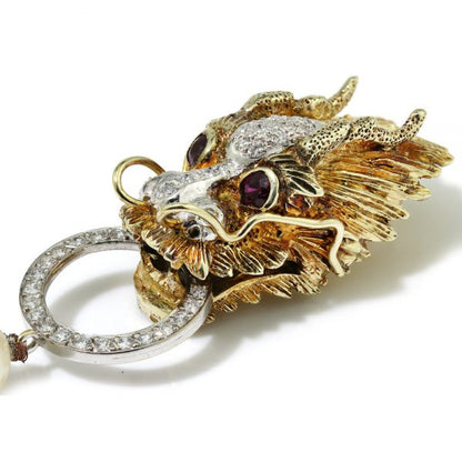 Vintage South Sea Pearl Necklace with Diamond Set Dragons Head Clasp, Circa 1970s