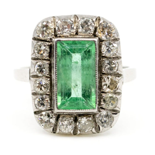 Antique Art Deco Emerald and Diamond Ring