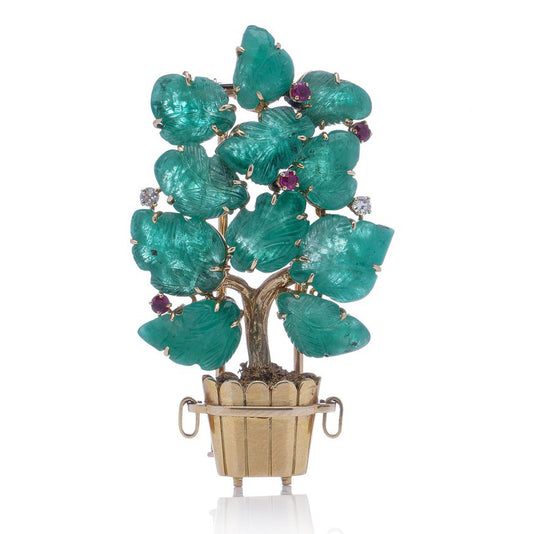 Vintage 1940s Lacloche Carved Emerald Brooch by Jean Thierry Bondt