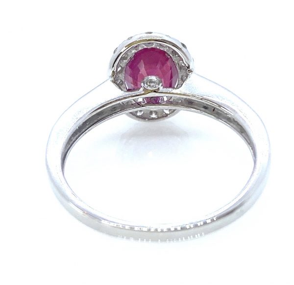 Ruby and Diamond Oval Cluster Engagement Ring in 18ct White Gold, 1.49 carats