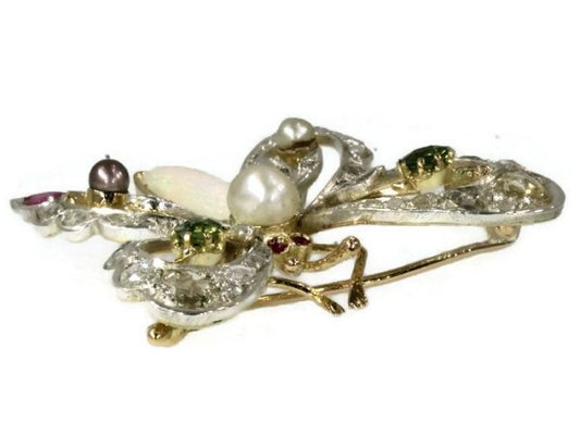 Vintage Gem Set Butterfly Brooch, 18ct Gold
