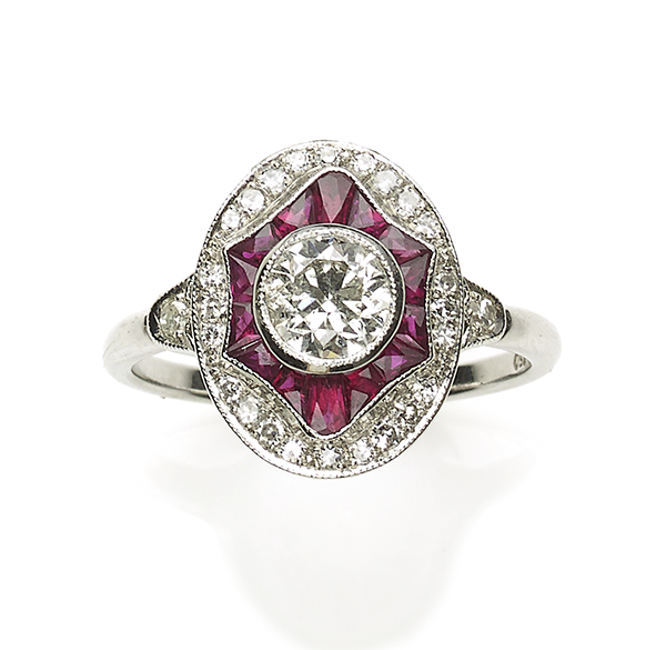 Art Deco style ruby and diamond ring