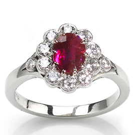Burmese Ruby and Diamond Cluster Ring