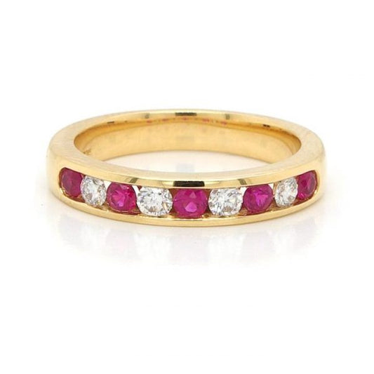 Ruby and Diamond Half Eternity Ring in 18ct Yellow Gold