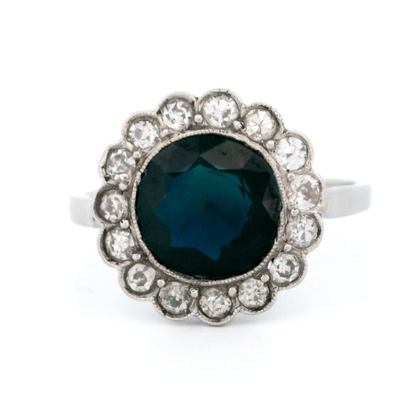Art Deco 2.70 Carat Sapphire And Diamond Cluster Ring In Platinum