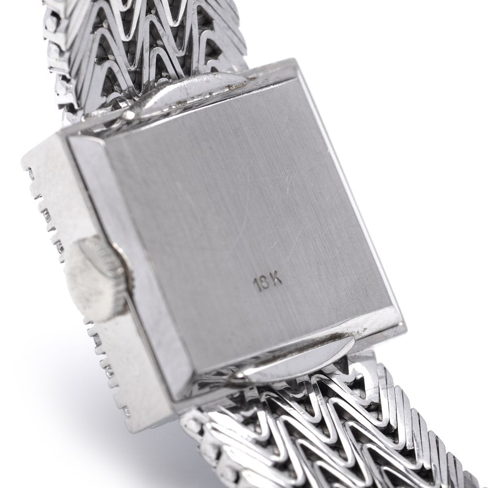 Patek Philippe 18ct White Gold Watch with Square Diamond Bezel
