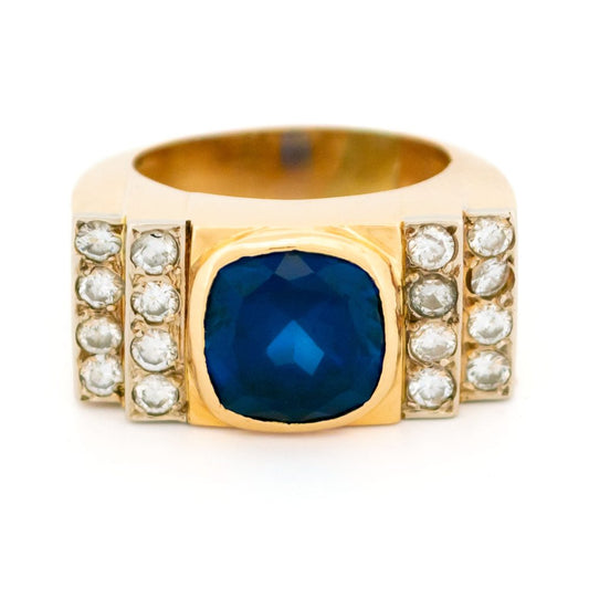 Vintage Retro Verneuil Sapphire and Diamond Set 18ct Gold Tank Ring