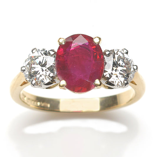 2.04ct Burma Ruby and Diamond Three Stone Ring
