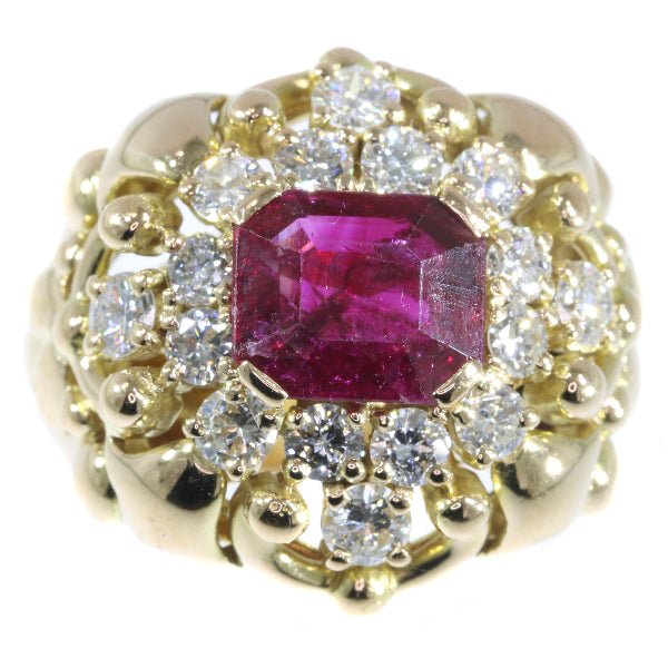 Vintage Fifties Wolfers Ruby and Diamond Ring, 3.40ct total