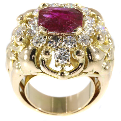 Vintage Fifties Wolfers Ruby and Diamond Ring, 3.40ct total