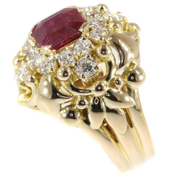 Vintage Fifties Wolfers Ruby and Diamond Ring, 3.40ct total