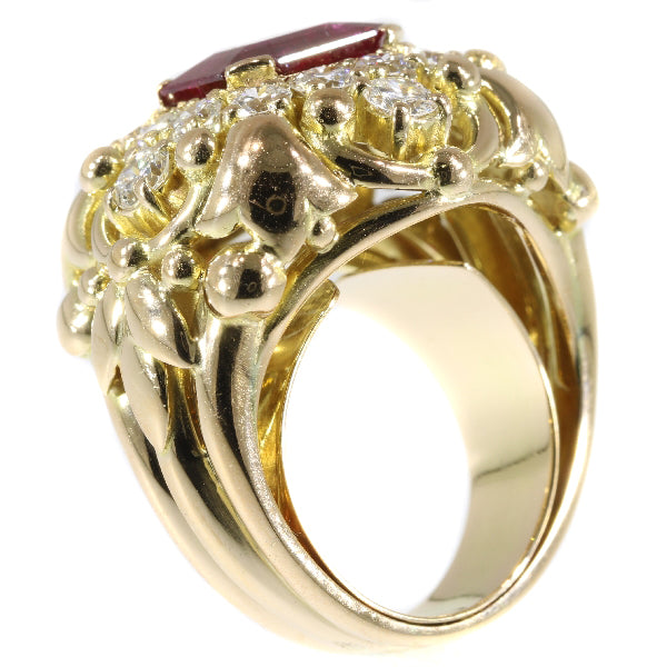 Vintage Fifties Wolfers Ruby and Diamond Ring, 3.40ct total