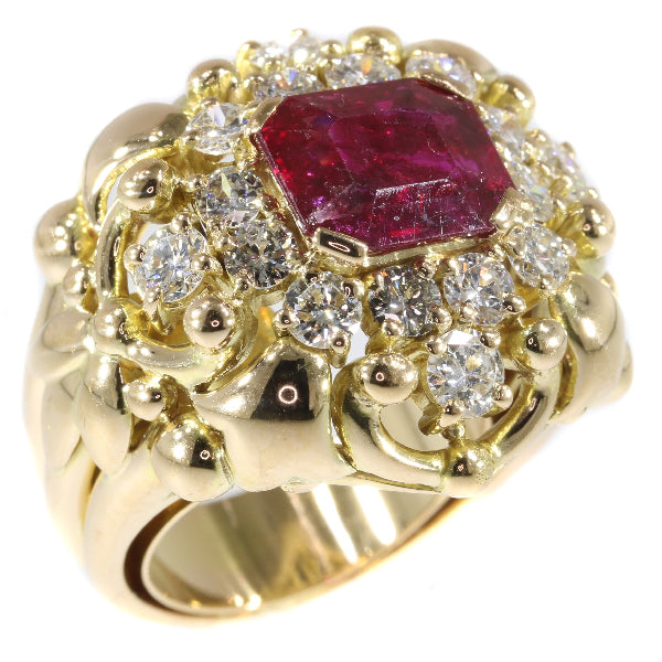 Vintage Fifties Wolfers Ruby and Diamond Ring, 3.40ct total