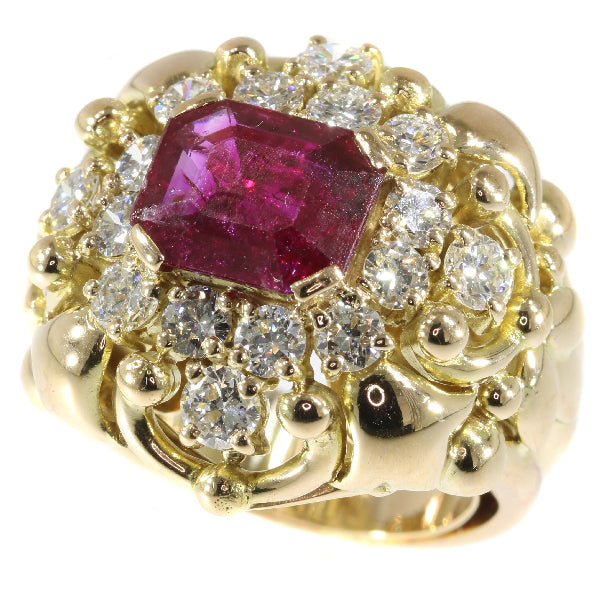 Vintage Fifties Wolfers Ruby and Diamond Ring, 3.40ct total