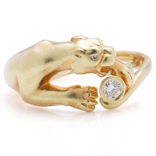 Carrera y Carrera 18ct Yellow Gold Panther Ring with Diamond