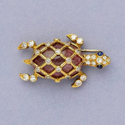 Tiffany and Co Gold Agate Diamond Turtle Brooch