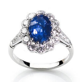 Sri Lankan Sapphire and Diamond Cluster Ring