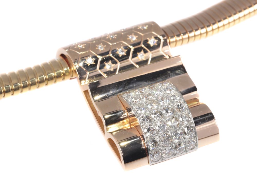 Vintage Van Cleef and Arpels Gold and Diamond Bracelet and Necklace Suite