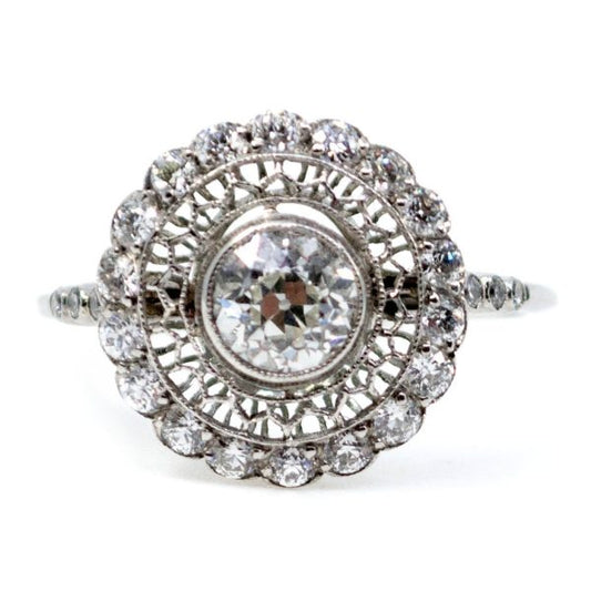 Vintage Old European Cut Diamond Ring, Platinum