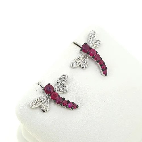 Ruby and Diamond Dragonfly Butterfly Earrings