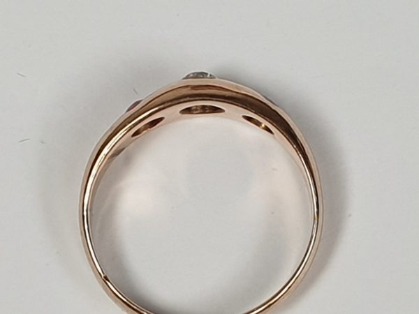 Antique Victorian Diamond, Sapphire and Ruby Three Stone Ring