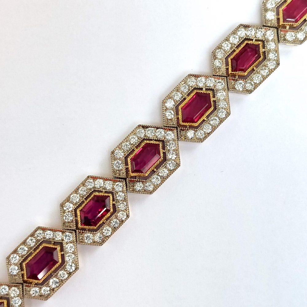 Ruby and diamond line bracelet