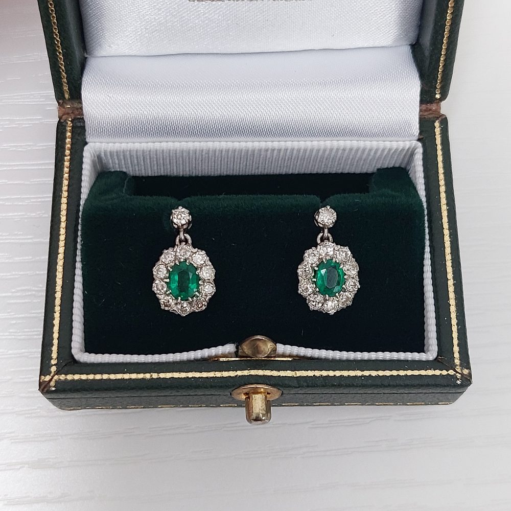 Emerald and Diamond Cluster Earrings