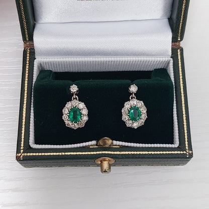 Emerald and Diamond Cluster Earrings