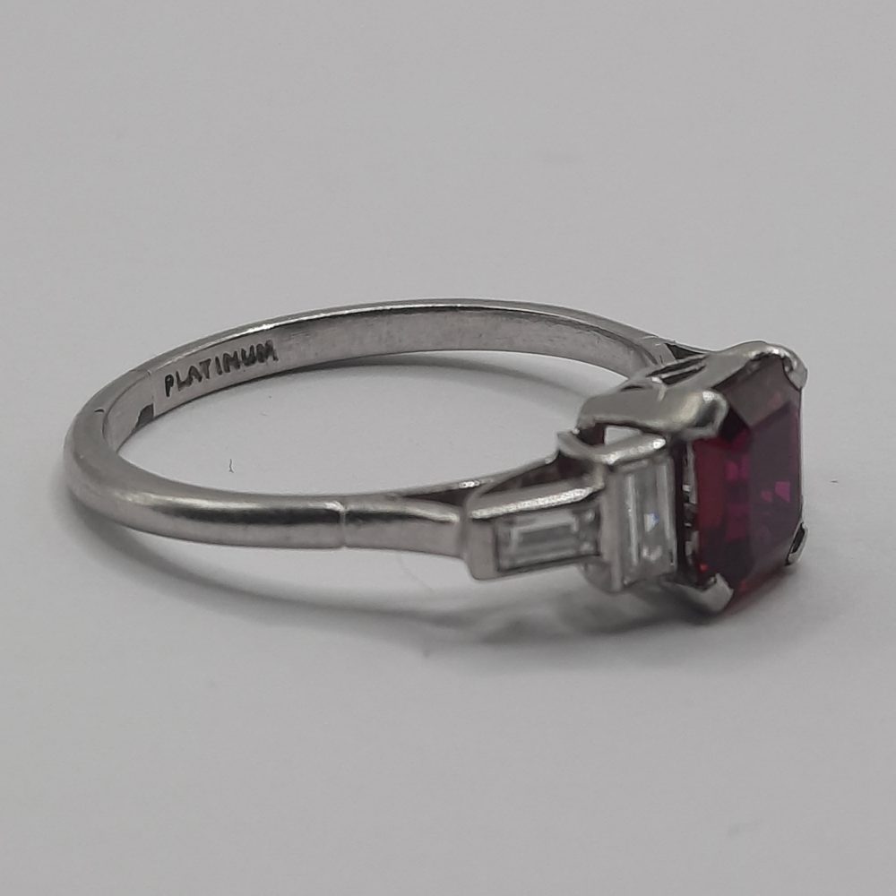 Art Deco Ruby and Baguette Diamond Five Stone Ring