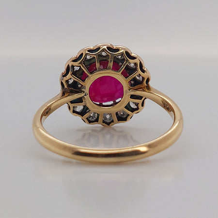 Antique Natural No Heat Burma Ruby and Diamond Cluster Ring