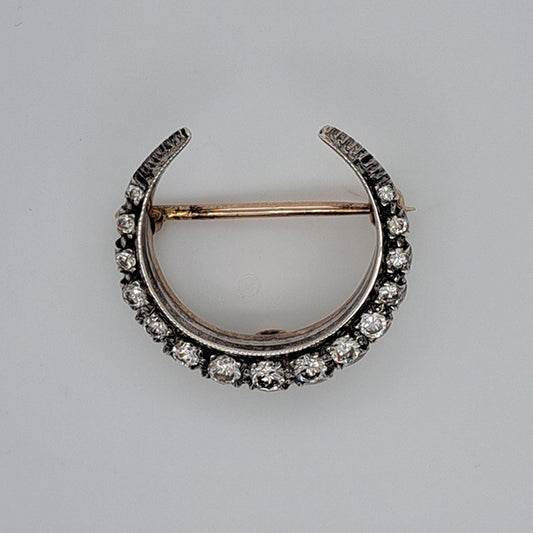 Edwardian Antique 0.80ct Old Cut Diamond Crescent Moon Brooch