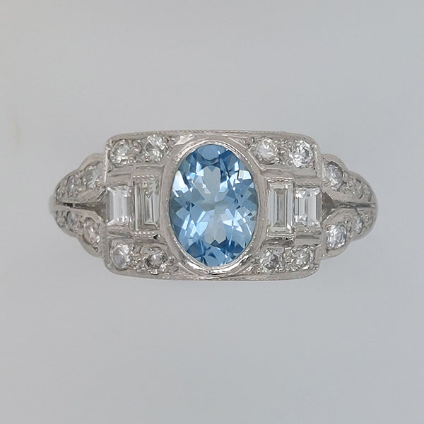 Aquamarine and Diamond Cluster Dress Ring in Platinum