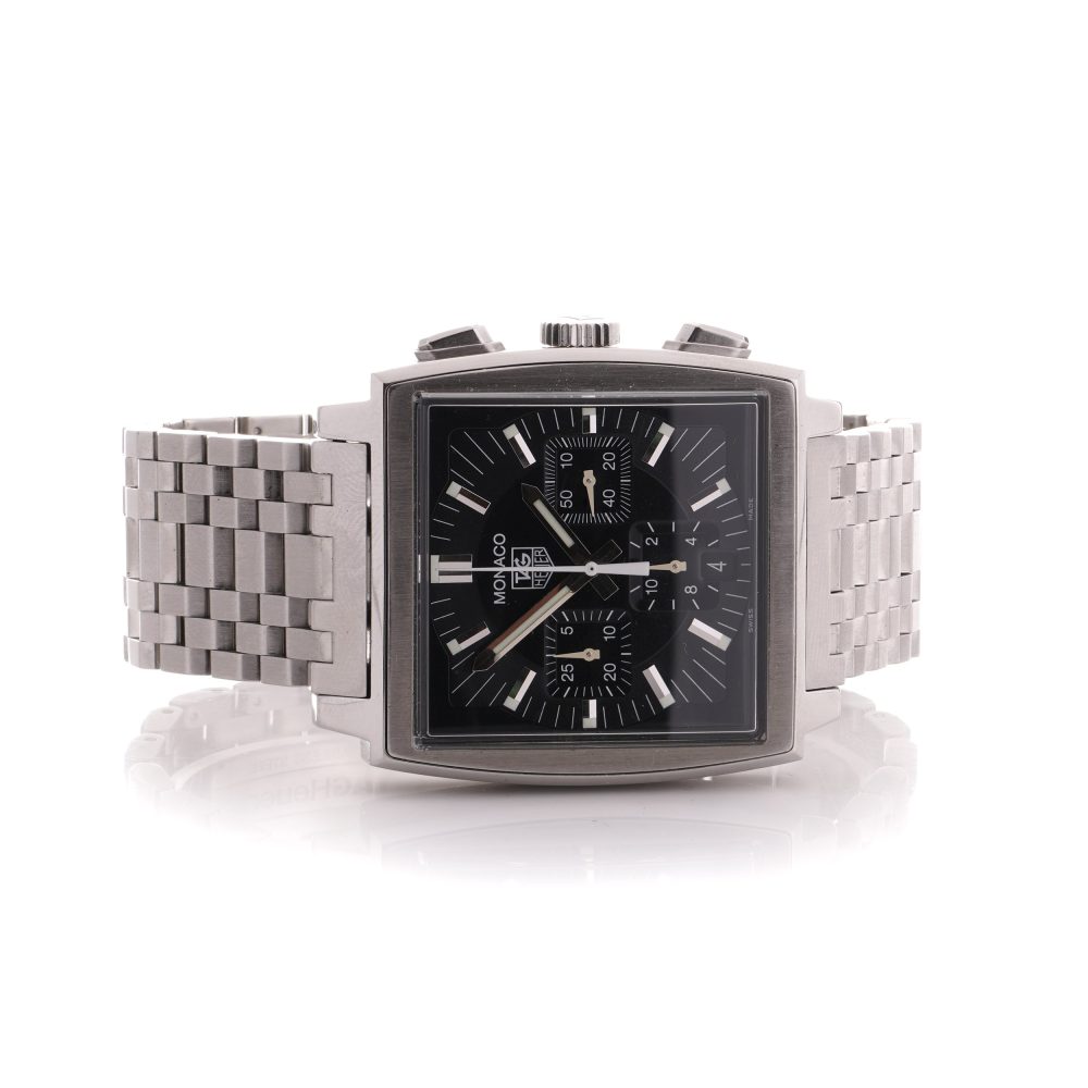 Tag Heuer Monaco Stainless Steel CW2111-0 Automatic Watch, 38 mm case black chronograph dial, Circa 2011