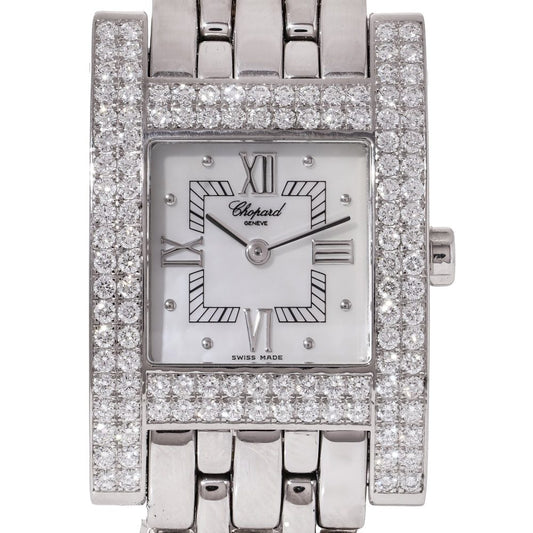 Chopard H 18ct White Gold Watch with 3.48ct Diamond Bezel, Box and Papers