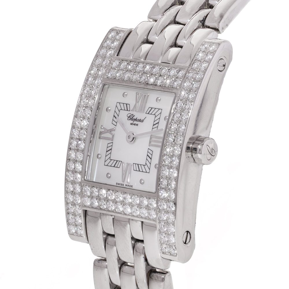 Chopard H 18ct White Gold Diamond Watch Box Papers 3.48 carats F colour VVS1 clarity round brilliant-cut diamonds