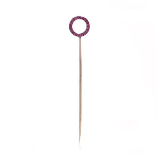 Cartier Art Deco gold and platinum ruby and diamond pin brooch.