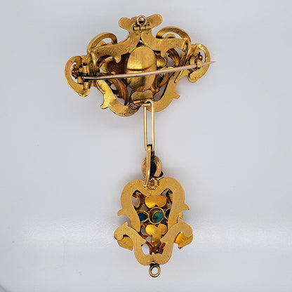 Antique Cabochon Turquoise and 15ct Gold Convertible Pendant Brooch with detachable elements providing a one-of-a-kind versatile piece of jewellery