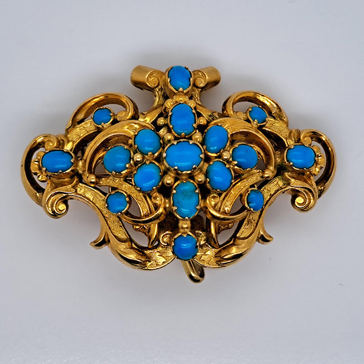 Antique Cabochon Turquoise and 15ct Gold Convertible Pendant Brooch with detachable elements providing a one-of-a-kind versatile piece of jewellery