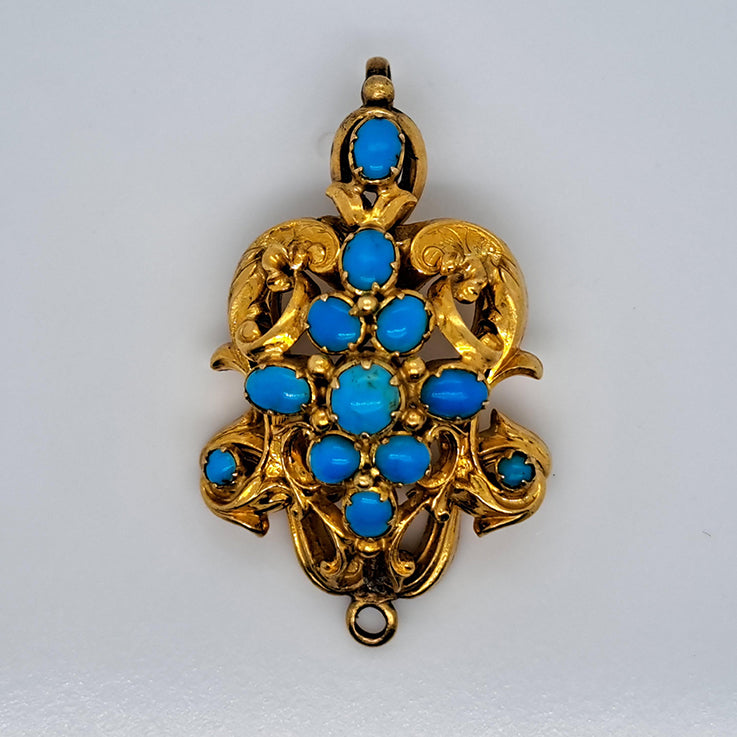 Antique Cabochon Turquoise and 15ct Gold Convertible Pendant Brooch with detachable elements providing a one-of-a-kind versatile piece of jewellery