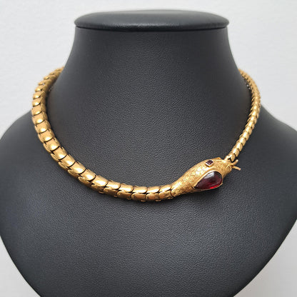 Victorian Antique Yellow Gold Articulated Snake Collar Necklace with Garnet