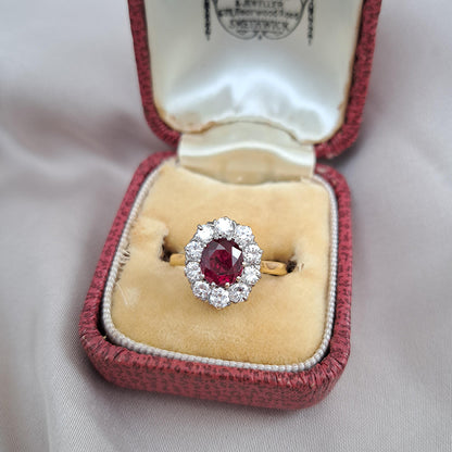 Antique 1.09ct Ruby and Diamond Cluster Engagement Ring